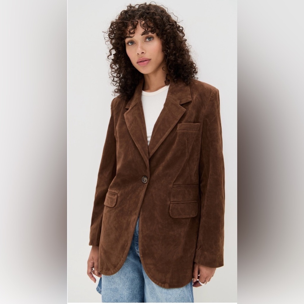 Free People we the free Papercut Faux Suede Blazer Brown Size Large - Picture 3 of 14